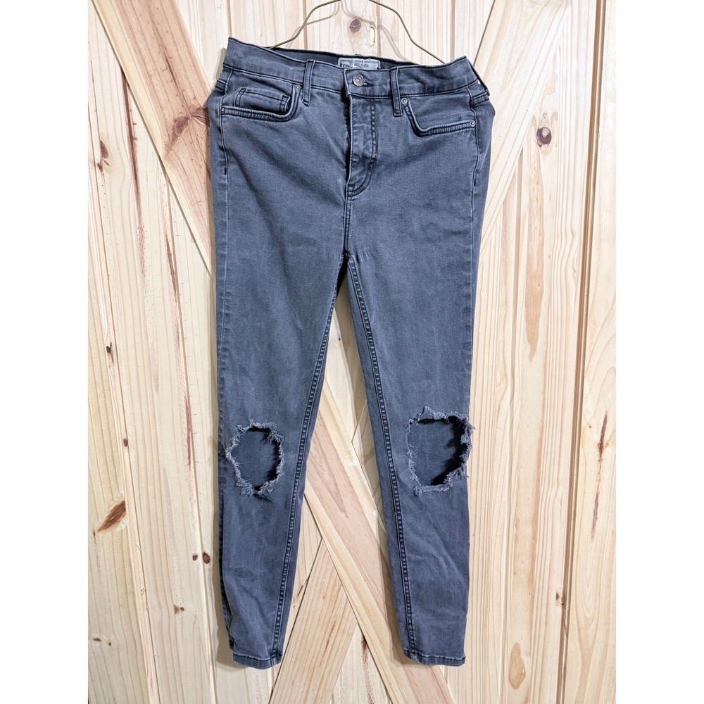 Free People Womens Distressed Skinny Jeans Gray High Rise Size 27 Blown Out Knee